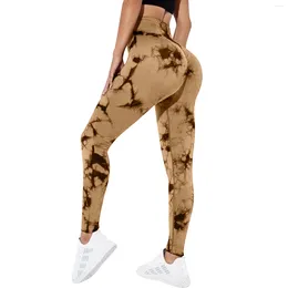 Active Pants Seamless Tie Dye Gym High Waist Tummy Control Push Up Yoga Tights Elastic Sports Leggings For Women Nylon Spandex