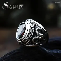 Cluster Rings Steel Soldier Men Black Stone Ring Stainless High Quality Factory Price Titanium Jewelry