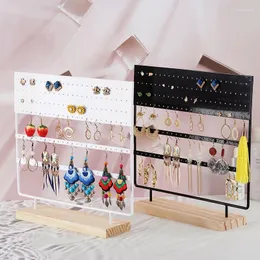 Jewelry Pouches Metal 144-hole Rack Table Top Earrings Ring Necklace Removable Wooden Display Storage