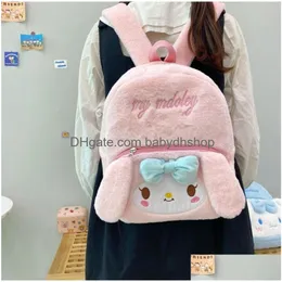 Insファッションkawaii melody kuromi p backpack girlかわいいソフトアクセサリーバッグビッグキャパシティガールズバースデーギフトドロップデリバリーDHZ9H