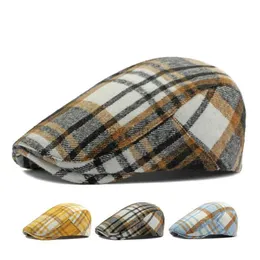 Newsboy Hats 2023 Autumn Cotton Plaid Print Newsboy Caps Flat Peaked Cap Men and Women Painter Beret Hats 139 zln240202