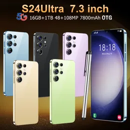 2024 7,3 tum Full pekskärm S24ULTRA 5G COLT TELEFONER 4G Mobiltelefoner Original Facial Låst upp Octa Core-smartphone Mobiltelefonkamera hörlurar Bobsäljare