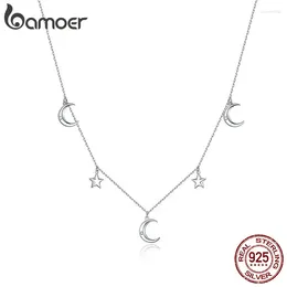 Hängen Bamoer Sterling Silver 925 Moon Star Pendant Necklace for Women Chain Halsband smycken SCN411