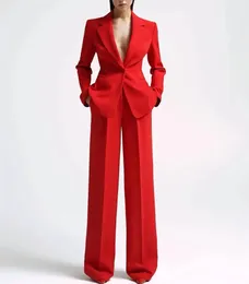 Röddräkt Kvinnors kostymer uppsättningar Eleganta kvinnors byxor och blusuppsättningar grupper av byxkombinationer plus storlek två bit Y240122