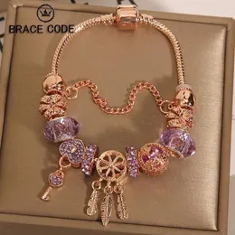 Charm Bracelets BRACE CODE Lavender Purple Crystal Bracelet For Female Ins Small Design Fine Dream Catcher Love Lock Pendant