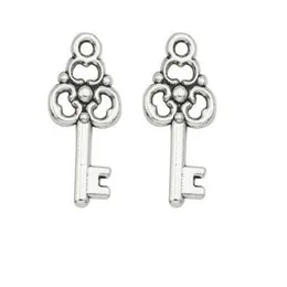 200Pcs lot alloy Key Charms Antique silver Charms Pendant For necklace Jewelry Making findings 22x10mm282y