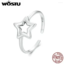 Cluster Rings Wostu Real 925 Sterling Silver Hollow Style Star Opening Ring For Women Handgjorda Hoop Earrings Wedding Jewelry Birthday Present