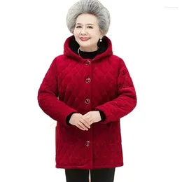Trench da donna Cappotto in cotone di velluto a coste di alta qualità 2024 Anziani Abbigliamento invernale Con cappuccio Addensare Nonna Cappotto caldo Parka