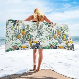 Towel Pineapple And Parrot Green Leaves Spring Household Bath Microfiber Quick Dry Face Surf Print Beach
