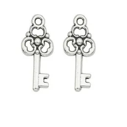 200Pcs lot alloy Key Charms Antique silver Charms Pendant For necklace Jewelry Making findings 22x10mm2837