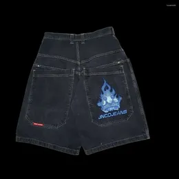 شورتات نسائية الصيف هاراجوكو ستريت Y2K Flame Pattern Men's Plus size Sould Sould Retro Jeans Sports