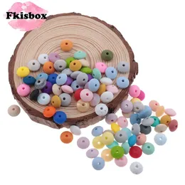 Fkisbox 500pcs 12mm Lentil Loose Beads Silicone Baby Teether BPA Free born Teething Necklace Nurse Pacifier Chain Accessories 240125