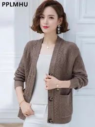 Damen Strick Slim Strickpullover Strickjacke Mantel Frauen Koreanisch Lässige Strickwaren Jacken Mutter V-Ausschnitt Malhas Gilet Elegant Einreihig Casaco