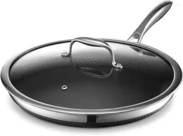 Bakeware Tools Hexclad Hybrid nonstick 12-tums yngelpanna med härdat glaslock viste-cool handtag diskmaskin och ugnsäker