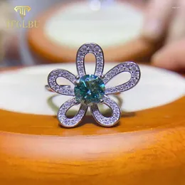 Küme Yüzükleri Tfglbu 1CT Yeşil Moissanite 925 Sterling Şerit Yüzüğü Kadınlar için Laboratuar Oluşturuldu Elmas Çiçek Bandı Orijinal Lüks Takı