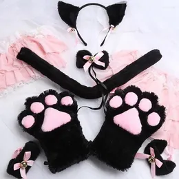 Articoli per feste Fascia per capelli sexy con orecchie di gatto Ragazze con collana a campana Set Lolita Fiocco in pizzo Peluche Fascia per capelli pelosa Copricapo per costumi cosplay