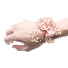 Decorative Flowers Wedding Bride Girl Bridesmaid Floral Hand Wrist Corsage Adjustable Ribbon Rose Bracelets Ceremony Party Prom Flower Decor