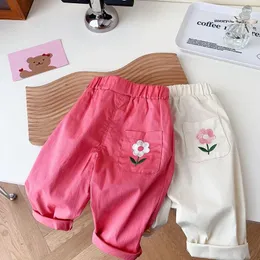 Spodnie milancel ubrania dla dzieci haftowe dziewczęce spodnie kwiat pełna długość