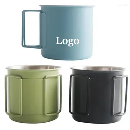 Tassen 330 ml 304 Edelstahl Kaffeetasse Outdoor Portabilität Kaltes Wasser Bierkrug Deckel Tassen Mann Tee Kostenloses individuelles Logo