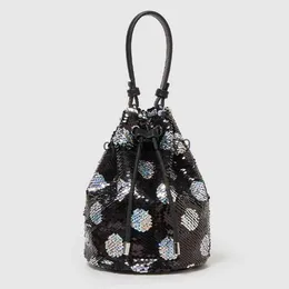 Shoulder Bags Evening Beaded Sequins Drawstring Bucket Bag Luxury Designer andbags For Women 2023 New Fasion Cain Crossbody PursesH2422