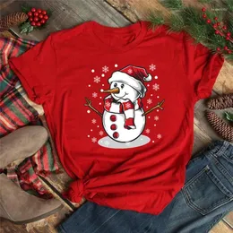 Damen-T-Shirts, süßes Schneemann-Grafik-T-Shirt, frohe Weihnachten, Damen-T-Shirt, Weihnachten, lässig, weiblich, rote T-Shirts