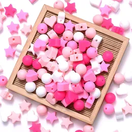 50pcsset Mix Style Silicone Beads Baby Heart Star Shape Nuring Beads مجموعات DIY Baby Pacifier سلسلة ألعاب الملحقات 240202