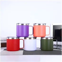 Mugs Mugs 14Oz Handle Water Cup Tumbler Stainless Steel Coffee Milk Mug Vacuum Thermal Car Travel With Seal Lid Portable For Party Dro Dhzoi