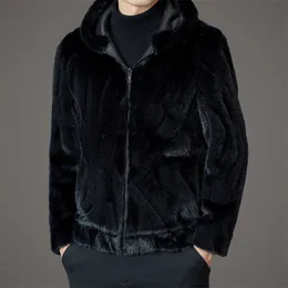 Giacca da furetto con cappuccio da uomo 23023 Cappotto caldo integrato in pelliccia double face di design invernale JJ77