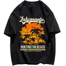 Women's T Shirts American Style Summer Women Shirt Print Harajuku Anime Dusk Sunset Seagull Coconut Grove Beach Tees Fashion Black Tops