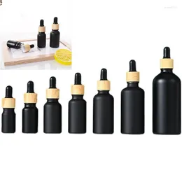 Bottles 10X Frosted Dropper Bottle Black Essential Oil Glass Liquid 5-100ml Drop For Massage Pipette Refillable Jars