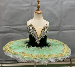 Palco desgaste crianças profissional verde ballet tutus swan lago tutu crianças traje vestido para meninas dança