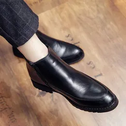 Botlar Mens Fashion Grace Chelsea Boots Rahat eğlence Kısa Deri Botlar 2023 Sonbahar Yeni Britsh Style Erkekler Siyah ayak bileği botları