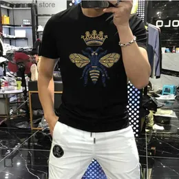 Erkek Tişörtler 026 Borunke Yeni Marka Lüks Tasarım Rhinestone Teps Tee Saf Pamuk Sıcak Satış Mens Kısa kollu T-Shirt T240202