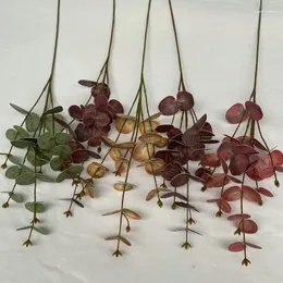 Flores decorativas 3D Impresso Eucalipto Plantas Falsas Folha de Dinheiro Arranjo de Festa de Casamento Artificial Decoração de Jardim de Casa Folhas Verdes 5Pc