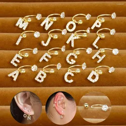 Stud Earrings Vintage Gold Color Stainless Steel 26 Letters Crystal Zirconia Helix Tragus For Women Piercing Jewelry