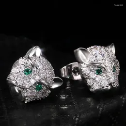 Stud Earrings Huitan Delicate Leopard Head With Green Eyes For Female Micro Paved CZ Stone Classic Animal Earring Jewelry