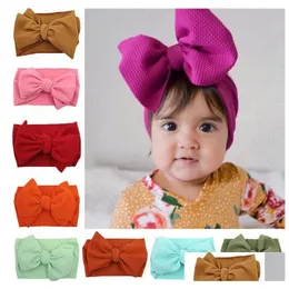 Haarschmuck Kinder Baby Mädchen Großer Bogen Turban Haarband Wrap Breites elastisches Stirnband Haarbänder Wraps 30 feste Farben Ins Infant Newbor Dh1Mx