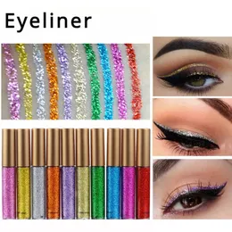 10 pçs / conjunto marca branco ouro glitter sombra para fácil de usar à prova d'água delineador líquido beleza eye liner maquiagem maquiagem 240123