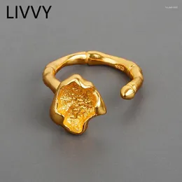 Cluster Rings LIVVY Silver Color Design Flower Shape Gold Retro Opening Handmade Ring Fashion Fine Jewelry 2024 Trend