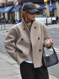 Kvinnorjackor Mnealways18 Street Drop Shoulder Woolen Coats Stand Collar Oversize Vintage Ytterkläder 2024 Office Lady Brown Casual Warm