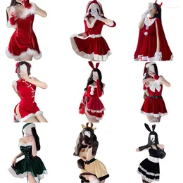 Sıradan elbiseler Noel cosplay kostüm kadınlar Santa kadife tavşan kız iç çamaşırı cadılar bayramı elbise fantezi set