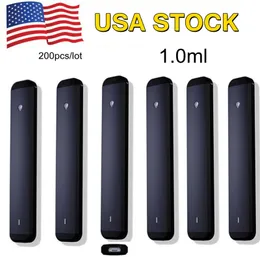 USA STOCK 1ML Penna Vape usa e getta Sigaretta elettronica Carrelli per olio denso Pod vuoto Un grammo Batteria ricaricabile 280mAh Bobine in ceramica Vaporizzatore Penna nera senza piombo D9