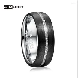 Anéis de casamento JQUEEN 8mm Anel de carboneto de tungstênio masculino incrustado de fibra de carbono imitação de banda de aço vermiculita