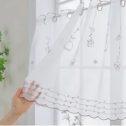 Curtain 1PC White Cartoon Cute Skirt Transparent Tulle Short Kitchen Curtains Valances Cabinet Cafe Dinning Small Window Drapes