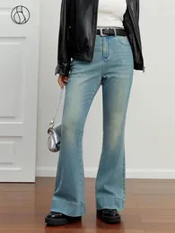 Damenjeans DUSHU Frauen Lange Wischen Retro Denim Blau Hohe Taille Feste Weibliche 2024 Herbst Ausgestellte Ganzkörperhose Jean