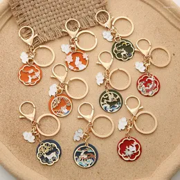 Keychains Creative Chinese Style Series Pingente de cadeia -chave White Deer Cat Koi Rabbit Saco de personalidade Charms de chaveiro de liga de liga