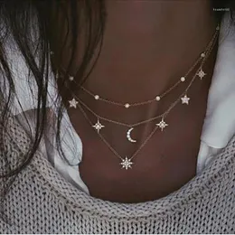 قلادة قلادة IParam Multilayer Crystal Moon Pendants للنساء عتيقة سحر النجمة قلادة قلادة البوهيمي هدية المجوهرات