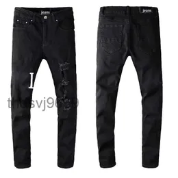 Men Stack Dżinsy Europejskie szare dżinsy męskie list haftowy rozerwany dla marki trendowej Vintage Pant Casual Streetwear Stylist czarna z bawełnianą mieszanką 7omr