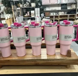 Ready To Ship Pink Flamingo Quencher Tumblers H2.0 40oz Stainless Steel Cups Silicone handle Lid Straw 2nd Generation Car mugs Water Bottles 20 color 1116