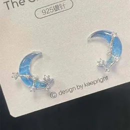Stud Earrings Korean Asymmetric Blue Star For Women Trendy Shiny Zircon Planet Earring Y2K Girls Party Personality Jewelry